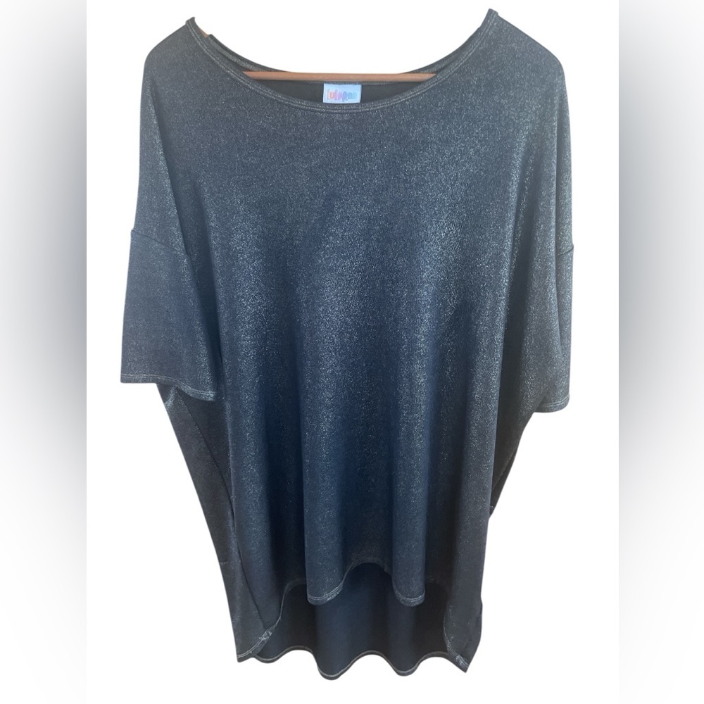 LuLaRoe Black Gold Shimmer Oversized Dolman Tunic Top Large Metallic High-Low